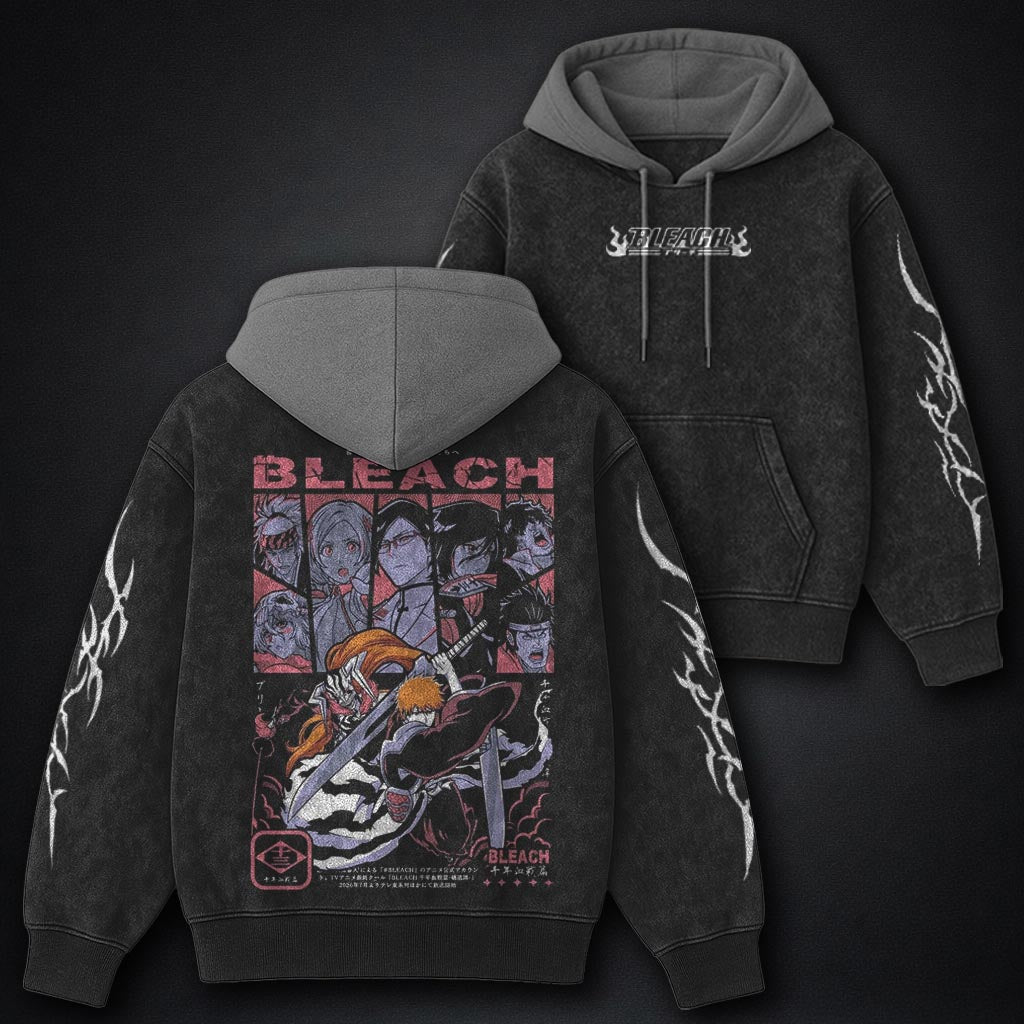 Bleach Lightweight Black and Grey Washed Hoodie