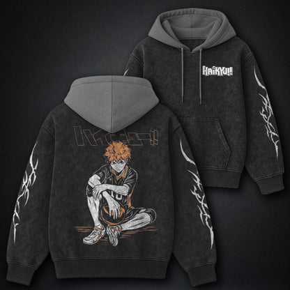 Haikyuu Urban Black and Grey Washed Hoodie
