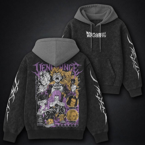 Dragon Ball Streetwear Black and Grey Washed Hoodie