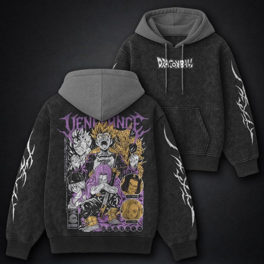 Dragon Ball Streetwear Black and Grey Washed Hoodie