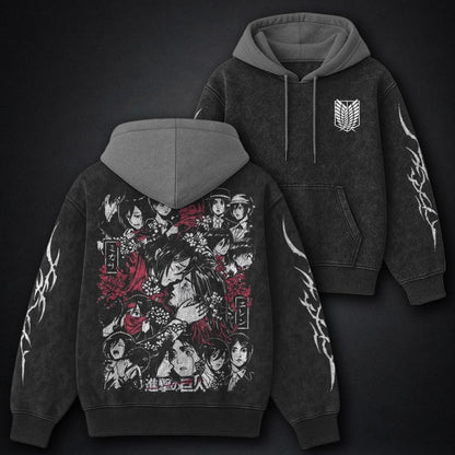 Attack on Titan Distressed Black and Grey Washed Hoodie