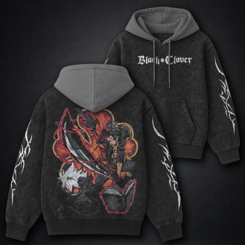 Black Clover Minimal Black and Grey Washed Hoodie
