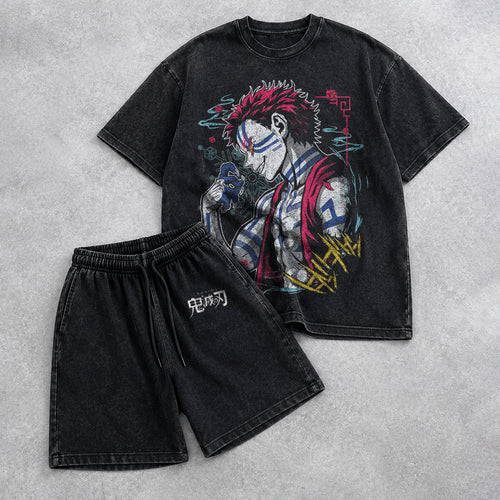 Demon Slayer Washed Black T-Shirt and Shorts Combo (6 Designs)