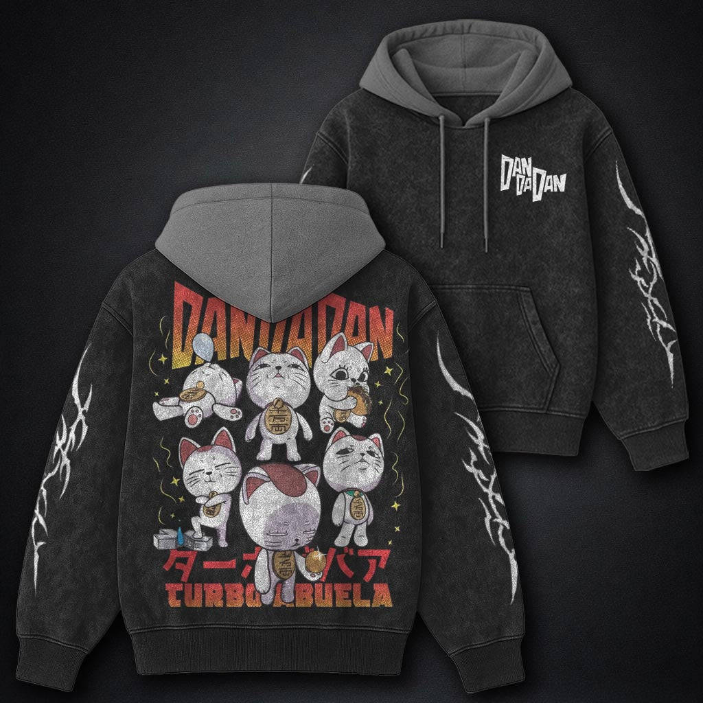 Dandadan Soft Black and Grey Washed Hoodie