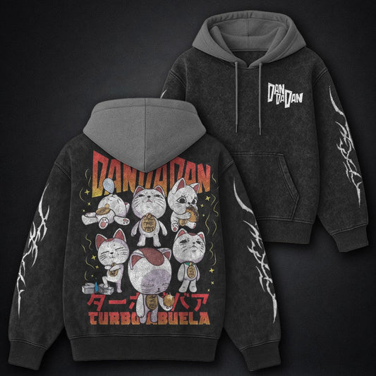 Dandadan Soft Black and Grey Washed Hoodie