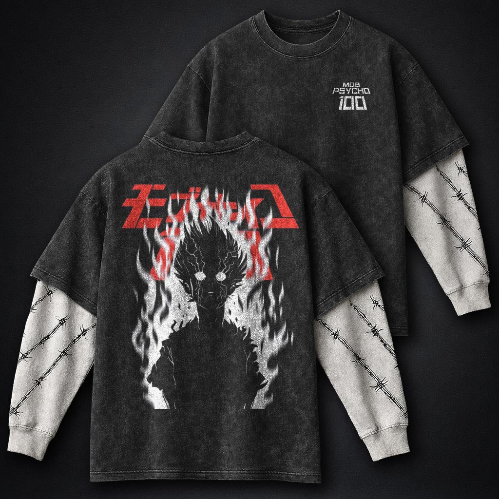 Mob Psycho 100 Washed Washed Double Sleeves T-Shirt