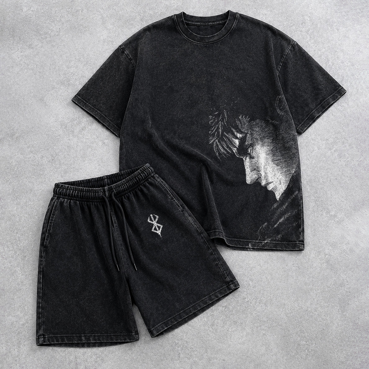 Berserk Washed Black T-Shirt and Shorts Combo (6 Designs)