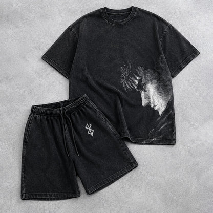 Berserk Washed Black T-Shirt and Shorts Combo (6 Designs)