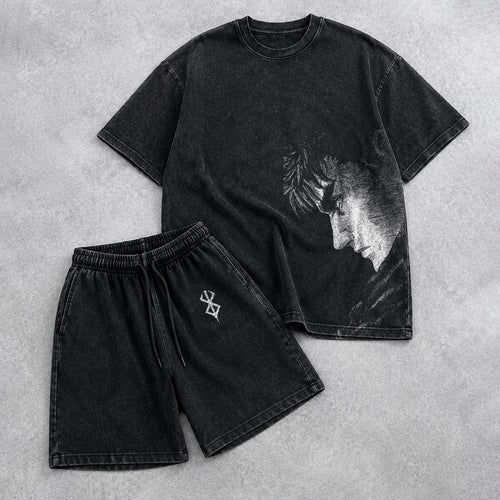 Berserk Washed Black T-Shirt and Shorts Combo (6 Designs)