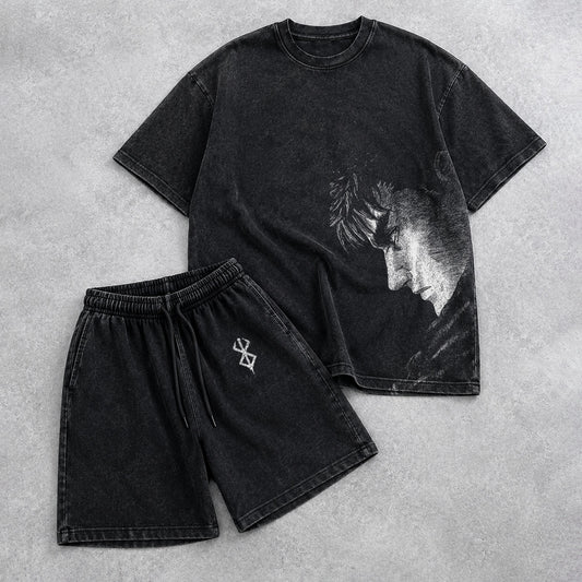 Berserk Washed Black T-Shirt and Shorts Combo (6 Designs)