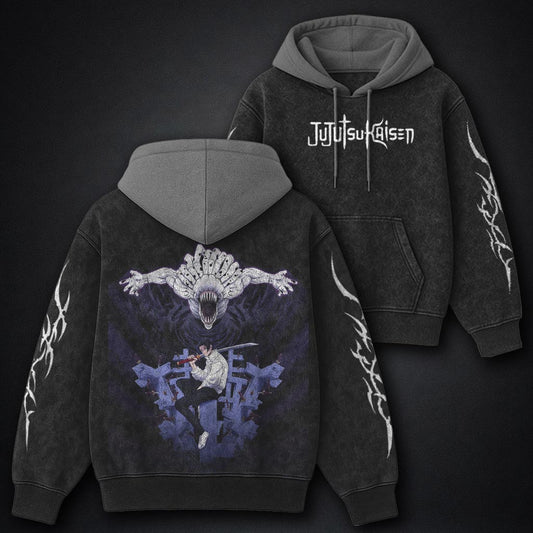 Jujutsu Kaisen Essential Black and Grey Washed Hoodie