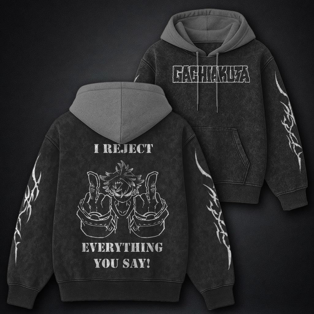 Gachiakuta Oversized Black and Grey Washed Hoodie