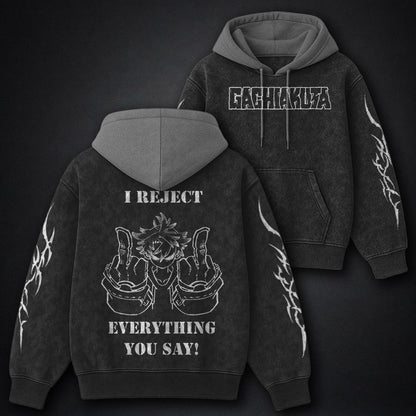 Gachiakuta Oversized Black and Grey Washed Hoodie