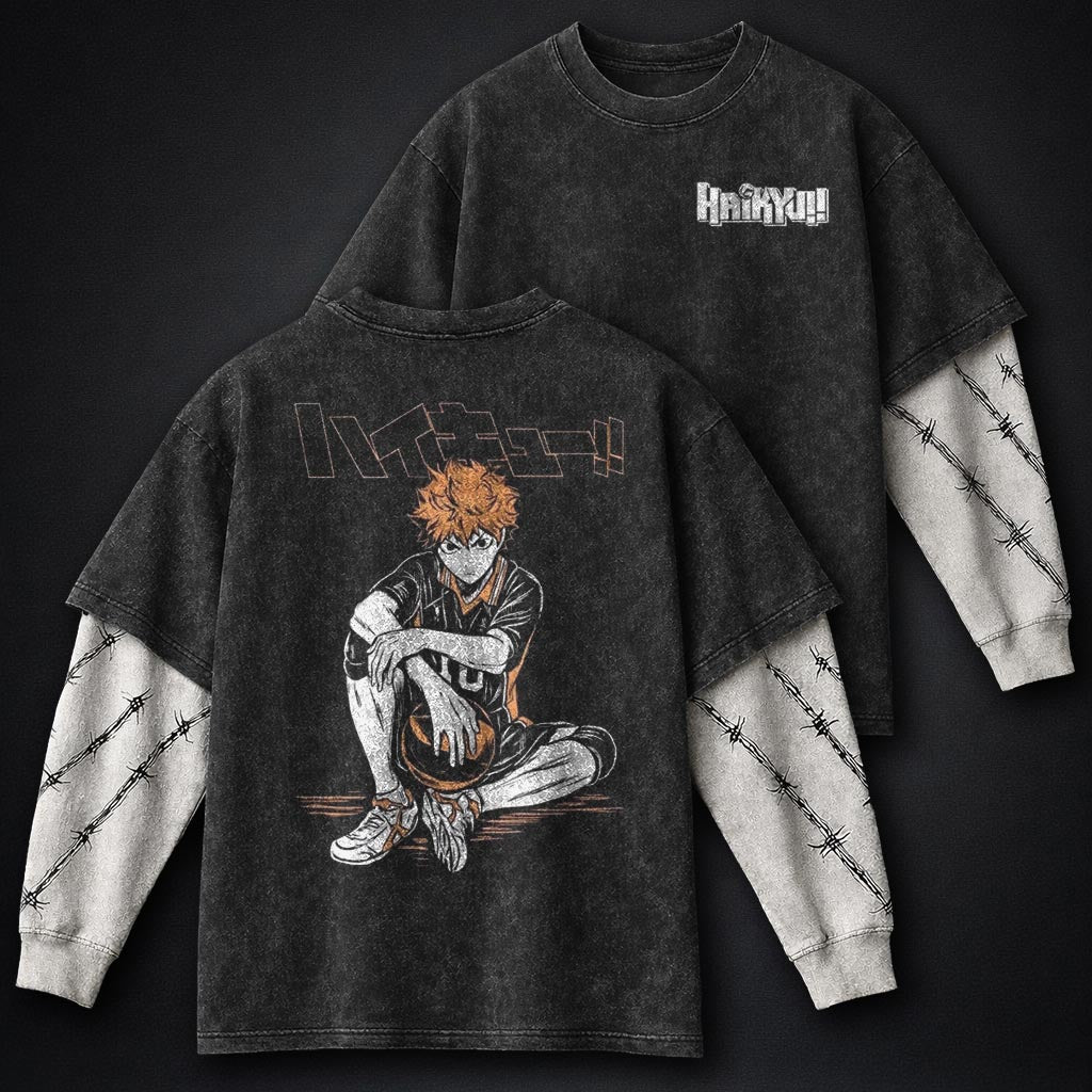 Haikyuu Vintage Washed Double Sleeves T-Shirt