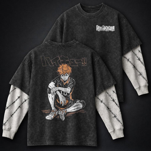 Haikyuu Vintage Washed Double Sleeves T-Shirt