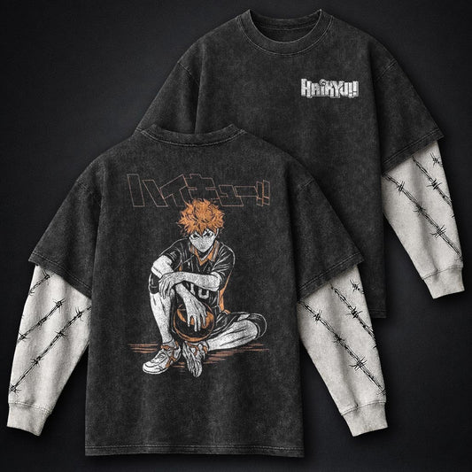 Haikyuu Vintage Washed Double Sleeves T-Shirt