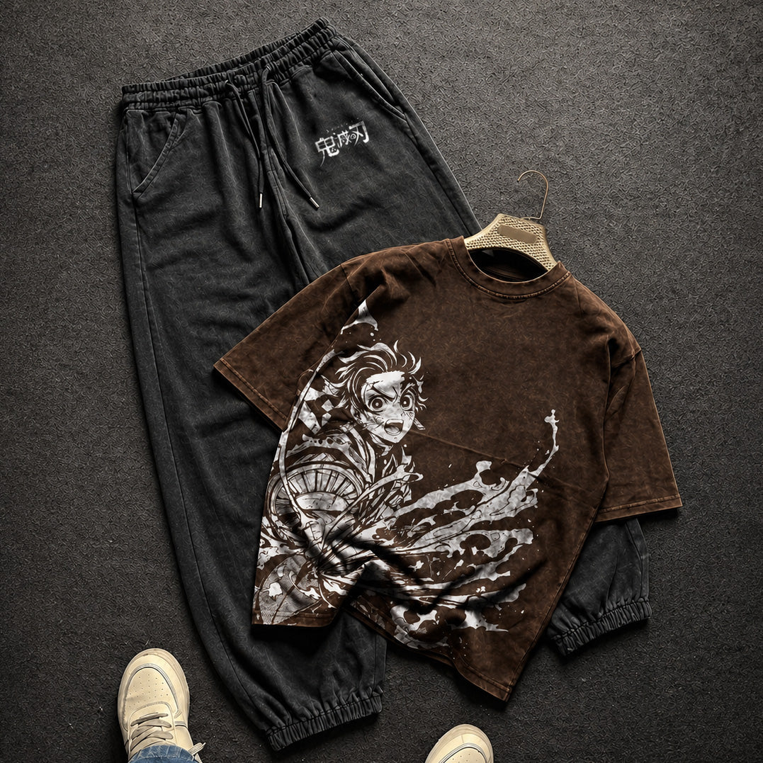 Demon Slayer Washed Brown T-Shirt and Joggers Combo