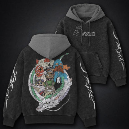 Ghibli Washed Black and Grey Washed Hoodie