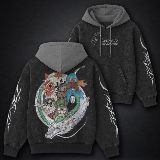 Ghibli Washed Black and Grey Washed Hoodie