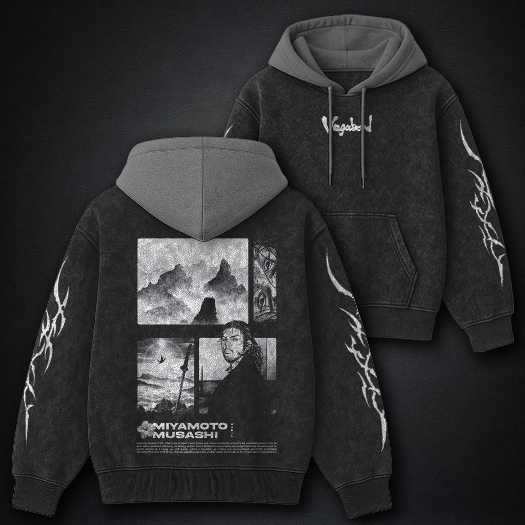 Vagabond Oversized Black and Grey Washed Hoodie