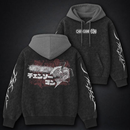 Chainsaw Man Classic Black and Grey Washed Hoodie