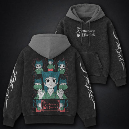 Apothecary Diaries Oversized Black and Grey Washed Hoodie