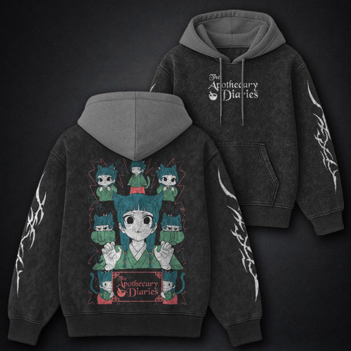 Apothecary Diaries Oversized Black and Grey Washed Hoodie