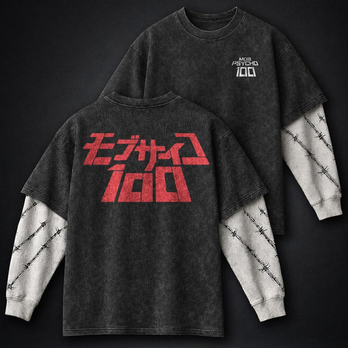 Mob Psycho 100 Urban Washed Double Sleeves T-Shirt