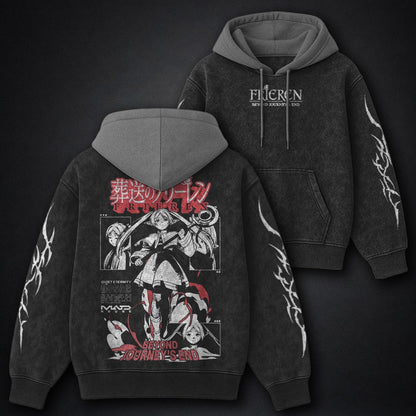 Frieren Premium Black and Grey Washed Hoodie