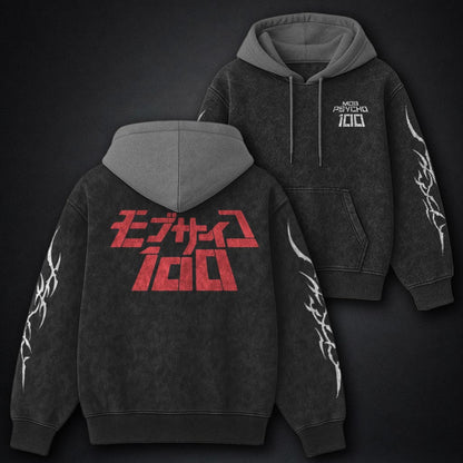 Mob Psycho 100 Clean Black and Grey Washed Hoodie