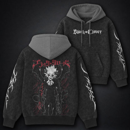Black Clover Lightweight Black and Grey Washed Hoodie