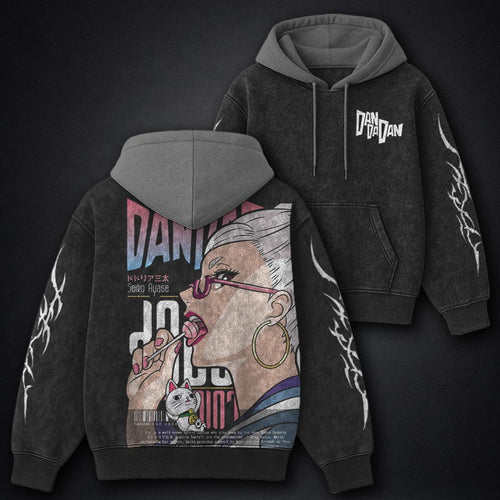 Dandadan Luxe Black and Grey Washed Hoodie