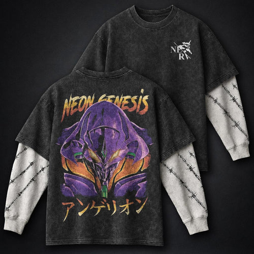 Neon Genesis Evangelion Oversized Washed Double Sleeves T-Shirt