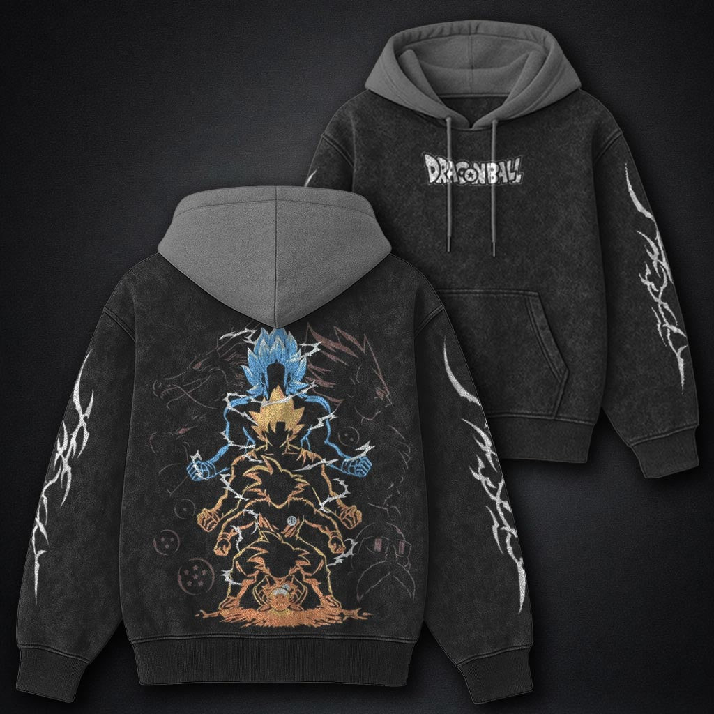Dragon Ball Classic Black and Grey Washed Hoodie