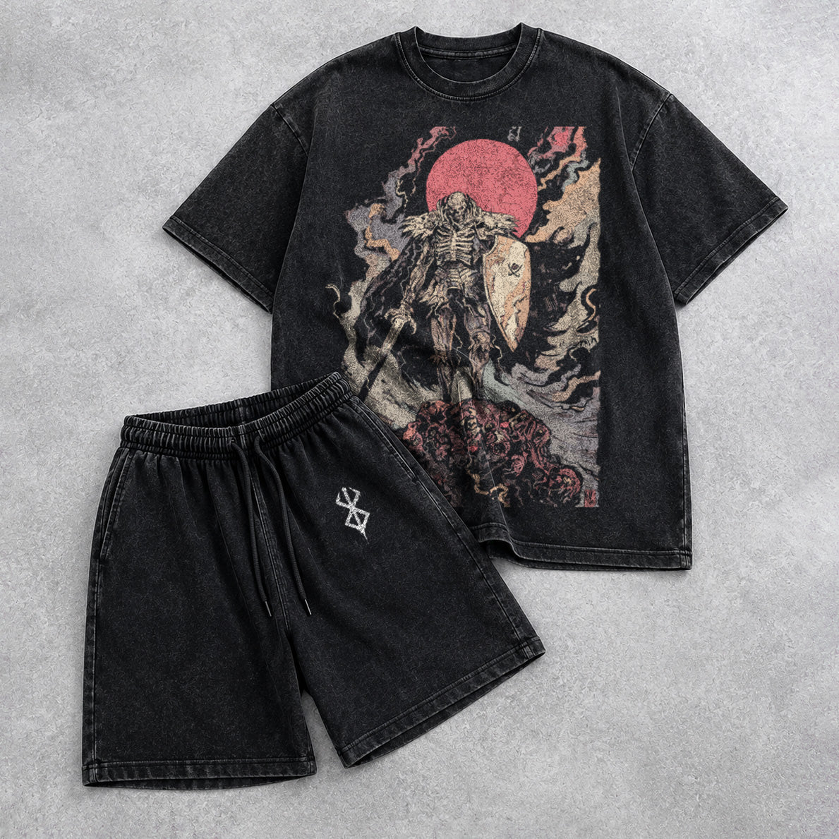 Berserk Washed Black T-Shirt and Shorts Combo (6 Designs)