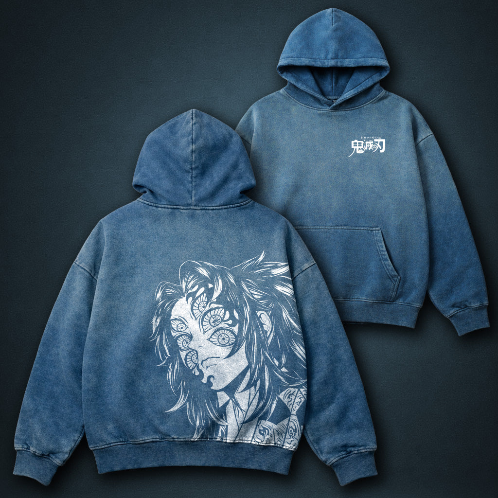 Demon Slayer Kokushibo Blue Faded Hoodie