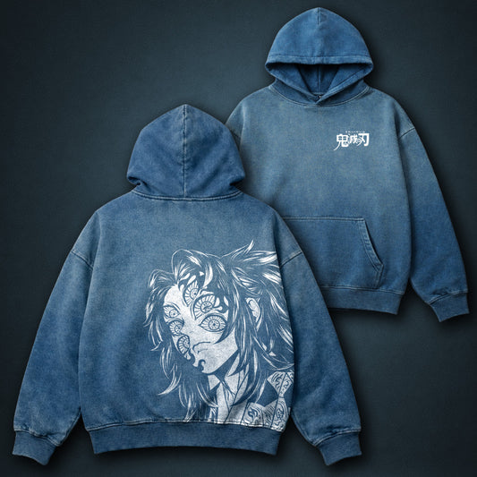 Demon Slayer Kokushibo Blue Faded Hoodie