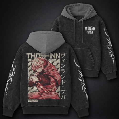 Vinland Saga Premium Black and Grey Washed Hoodie
