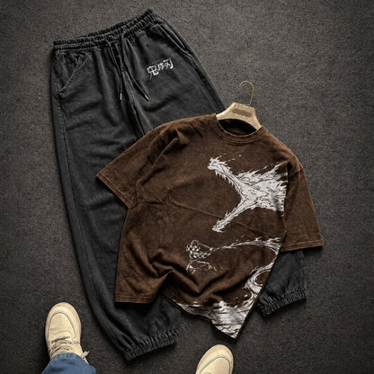 Demon Slayer Washed Brown T-Shirt and Joggers Combo