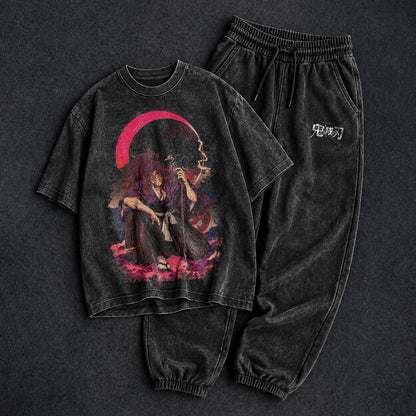 Demon Slayer Washed Black T-Shirt and Joggers Combo