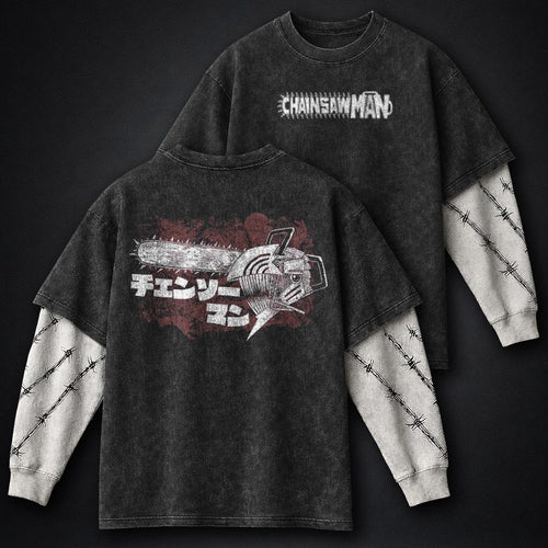 Chainsaw Man Classic Washed Double Sleeves T-Shirt