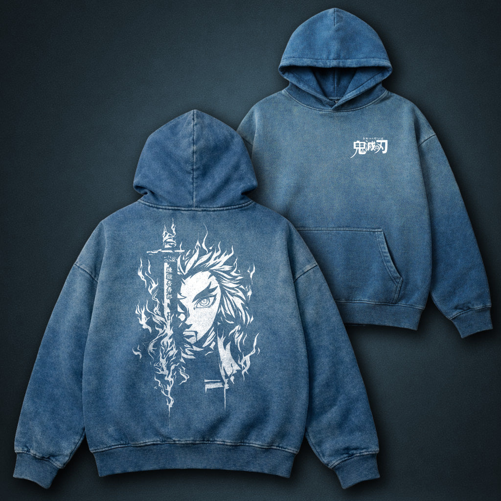 Demon Slayer Rengoku Blue Faded Hoodie