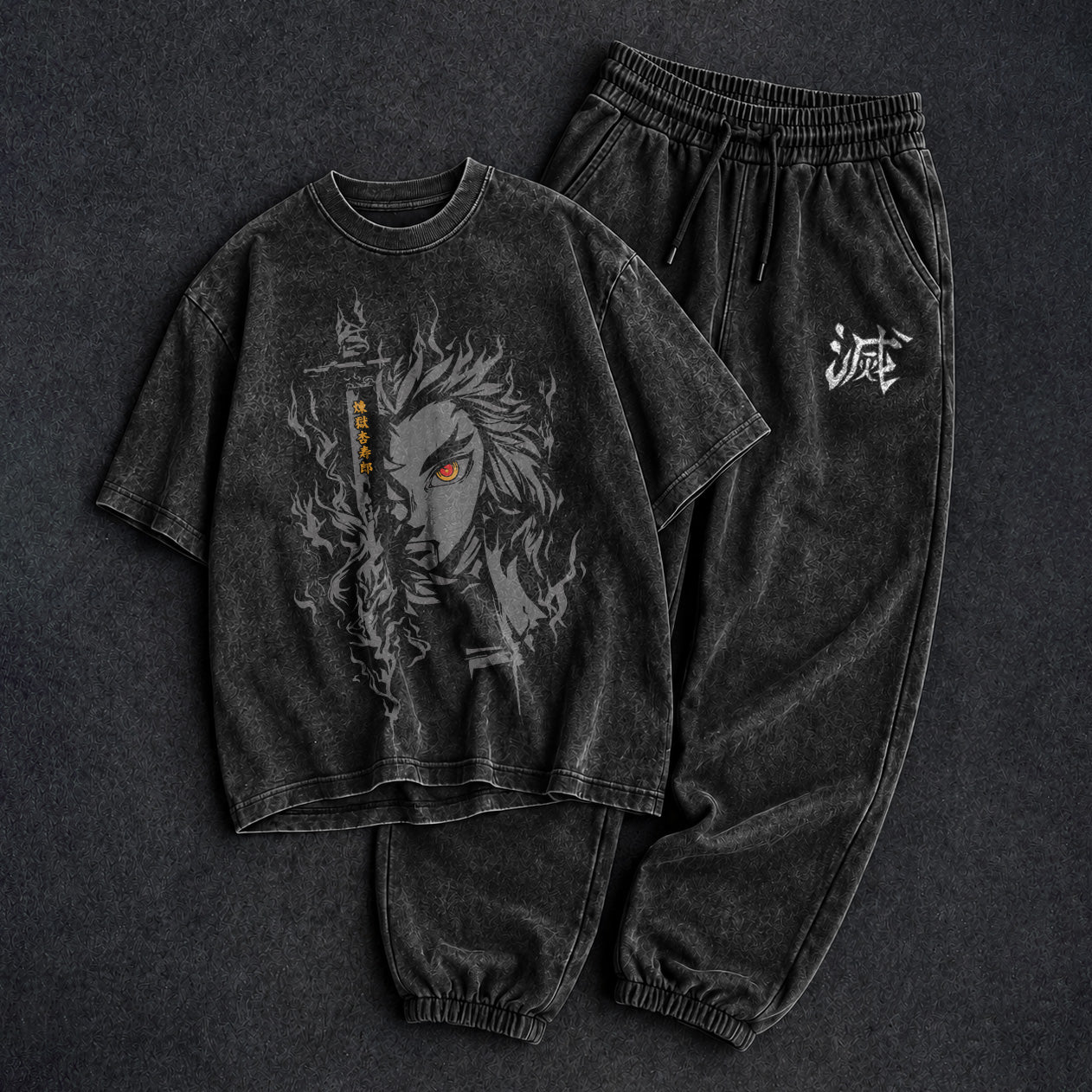 Demon Slayer Washed Black T-Shirt and Joggers Combo