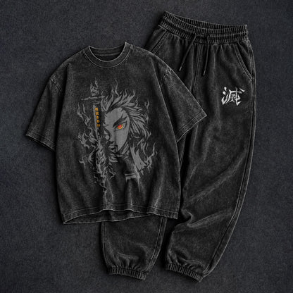 Demon Slayer Washed Black T-Shirt and Joggers Combo