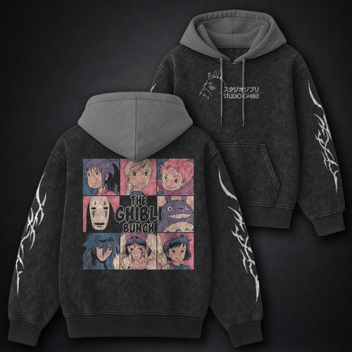 Ghibli Signature Black and Grey Washed Hoodie
