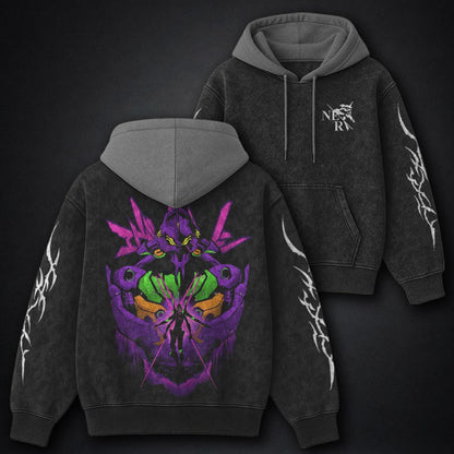 Neon Genesis Evangelion Premium Black and Grey Washed Hoodie