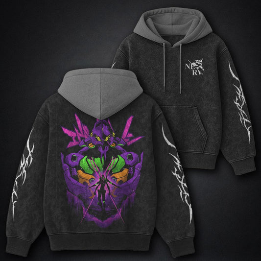 Neon Genesis Evangelion Premium Black and Grey Washed Hoodie