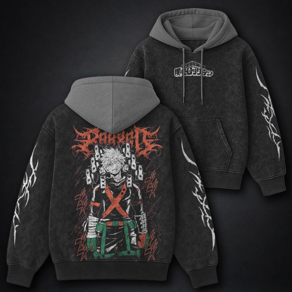 My Hero Academia Signature Black and Grey Washed Hoodie
