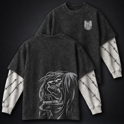Attack on Titan Essential Washed Double Sleeves T-Shirt