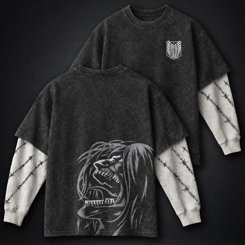 Attack on Titan Essential Washed Double Sleeves T-Shirt